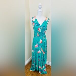 Donna Morgan Blue Green Sleeveless V-neck Maxi Sundress